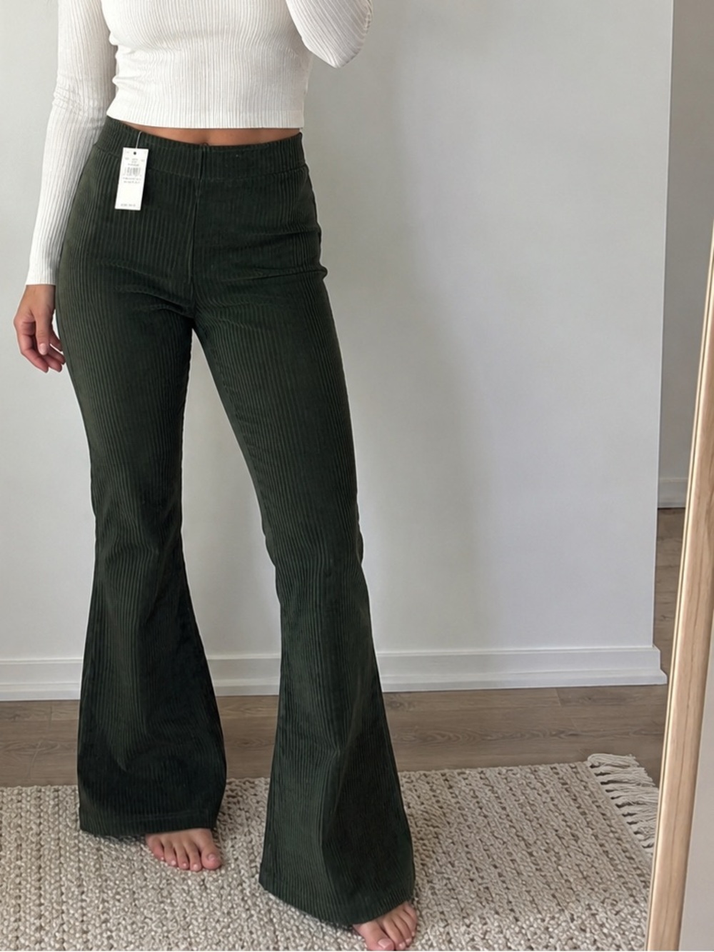 Aerie Dark Green Corduroy Flare Pants Medium NWT